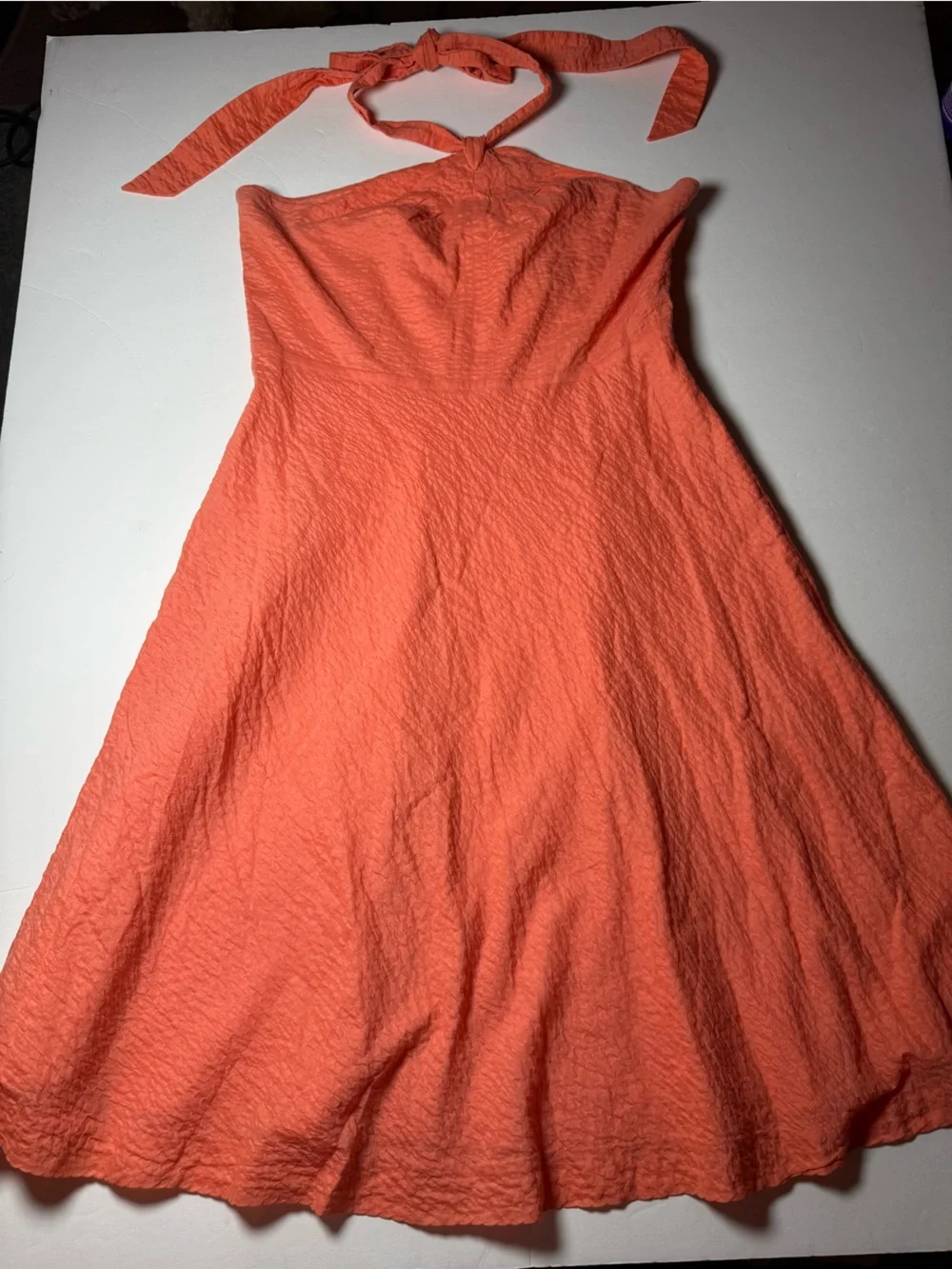J. Crew Coral Textured fit & flare Halter Dress Size 8 Lined